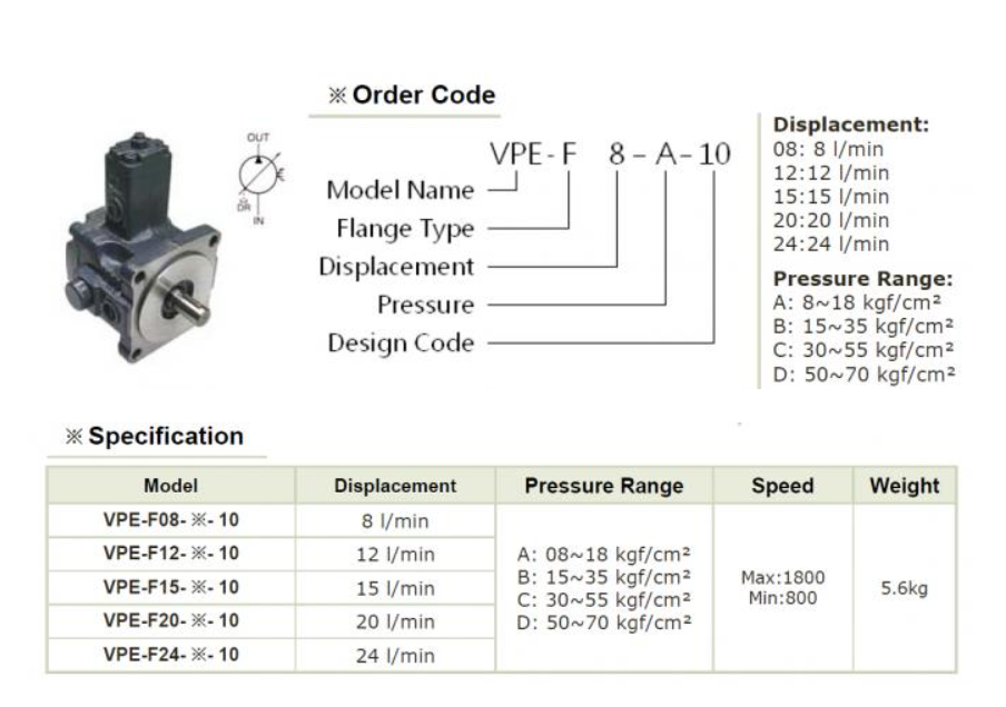 VPE-F40-A-10 YEOSHE Hydraulic Variable Vane Pump